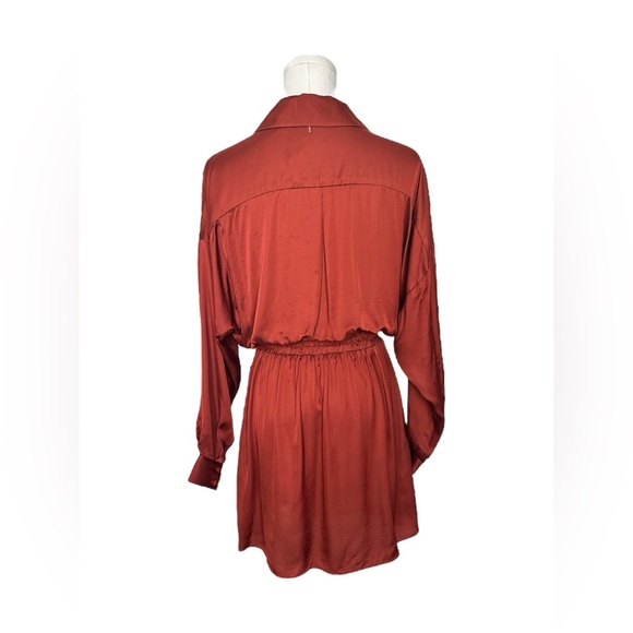 Misa Los Angeles Burnt Orange Satin Long Sleeve Mini Dress Women XS Small Medium - Picture 7 of 12